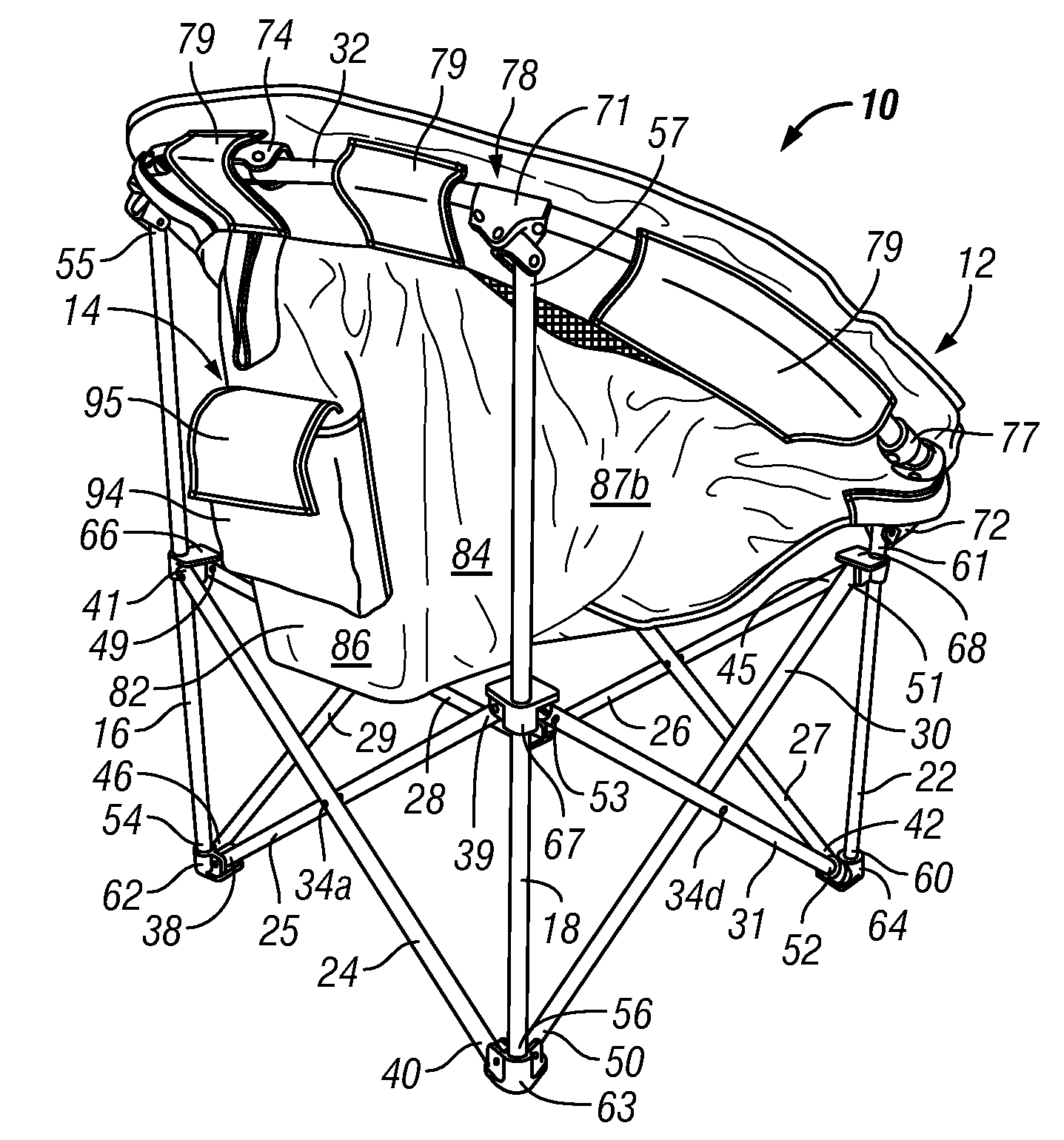 Foldable chair with forced air cooling system