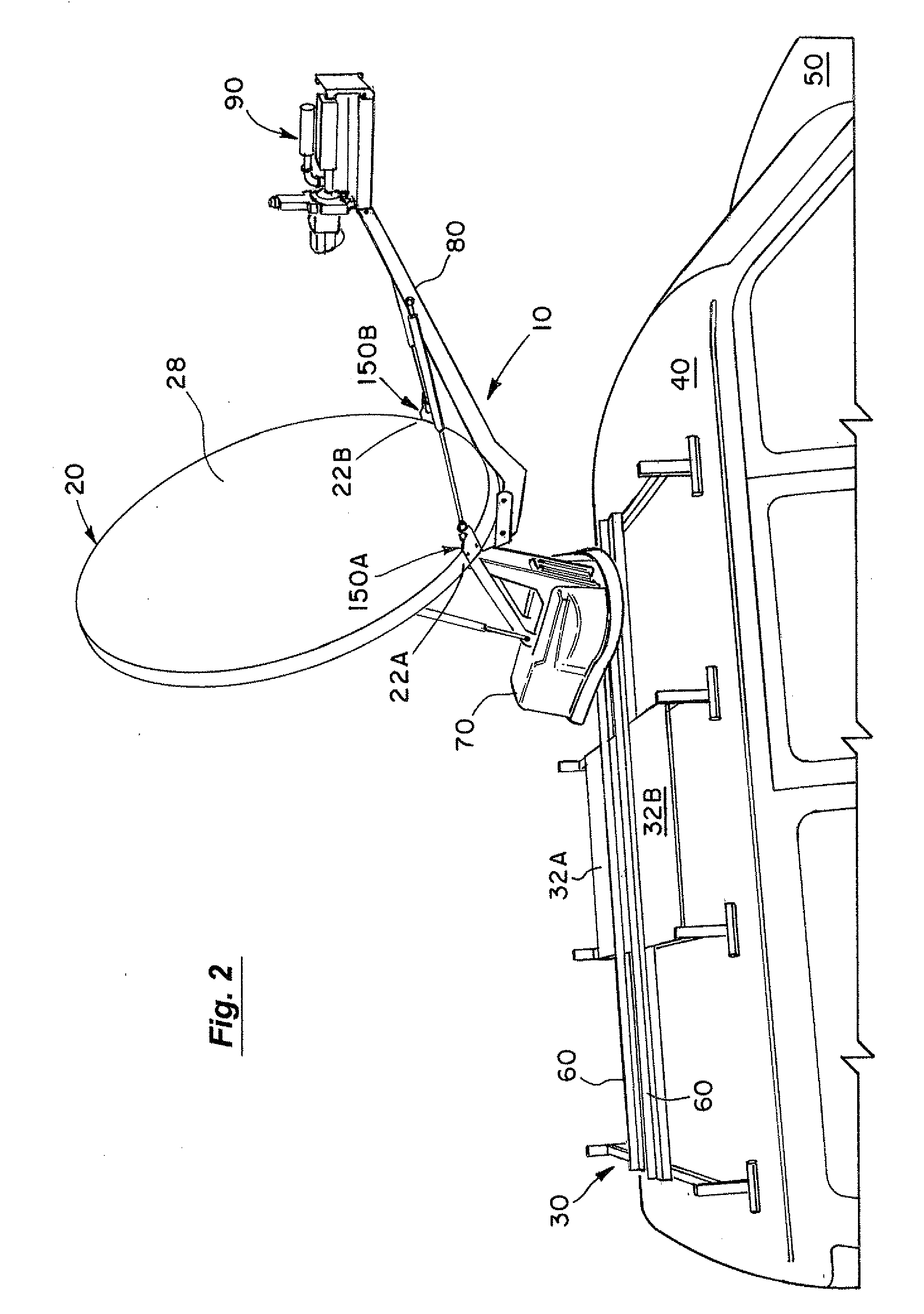 Stabilizing mechanism and method for a stowed mobile satellite reflector antenna