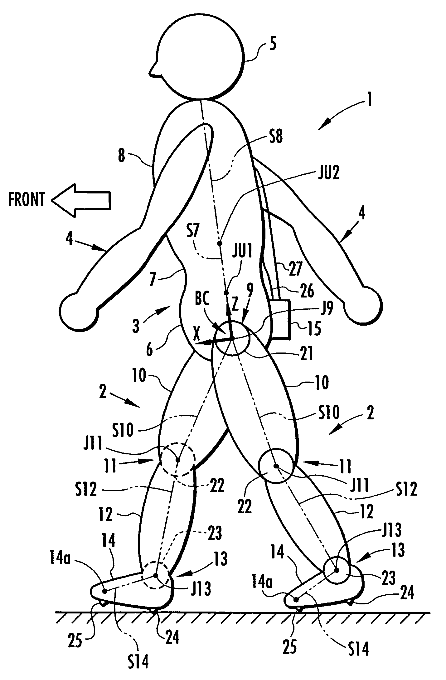 Method of estimating joint moment of bipedal walking body