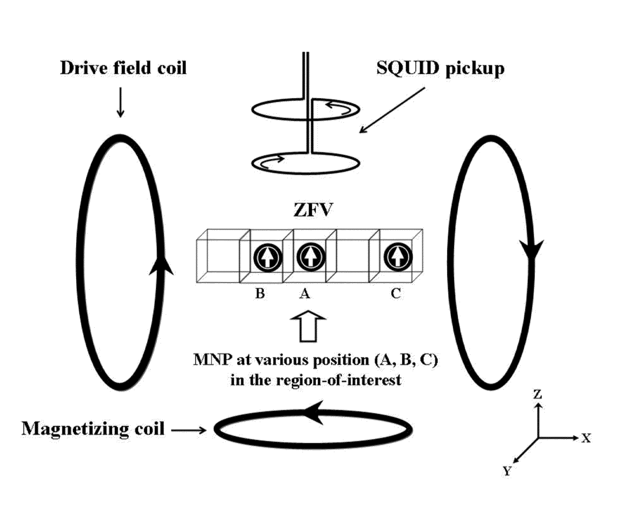 Imaging method for obtaining spatial distribution of nanoparticles in the body