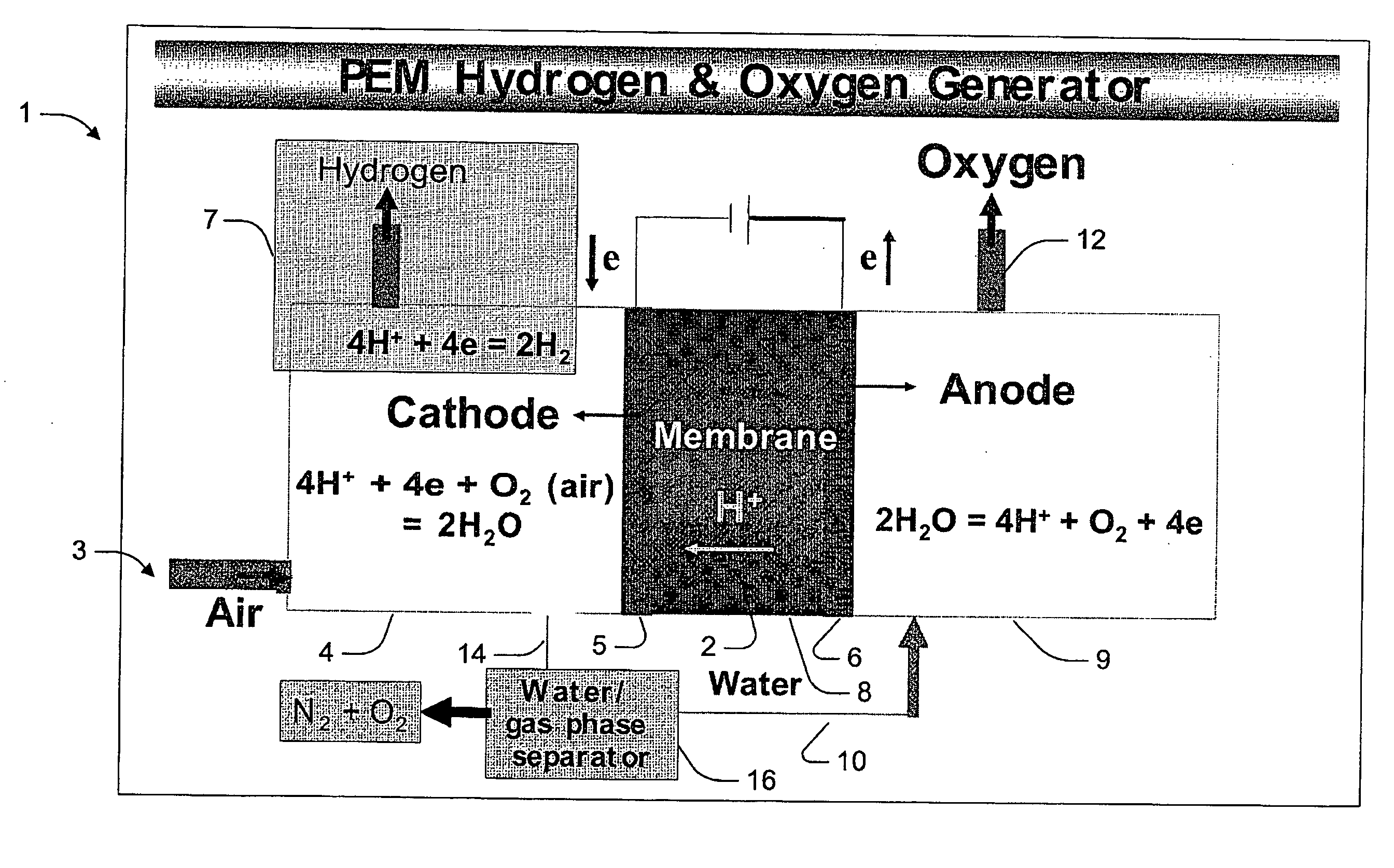 PEM water electrolysis for oxygen generation method and apparatus