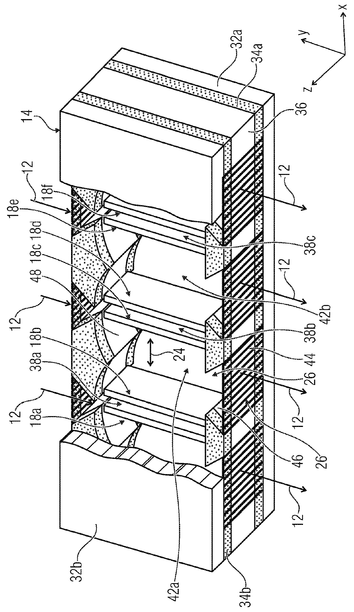 MEMS transducer for interacting with a volume flow of a fluid and method for manufacturing the same