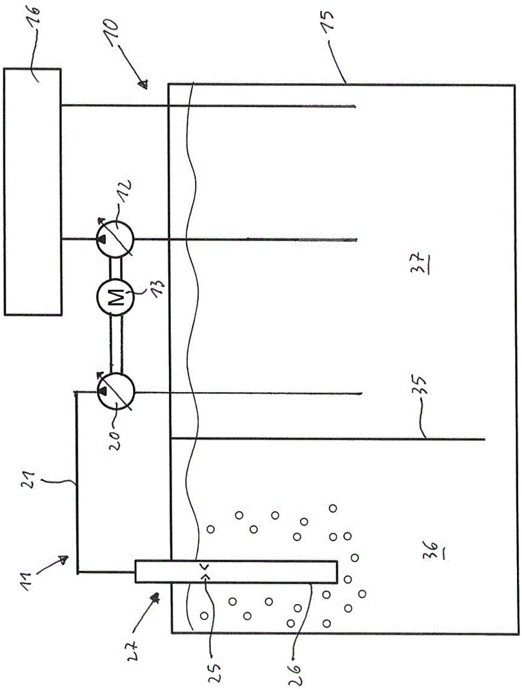 Hydraulic device used for degassing liquid