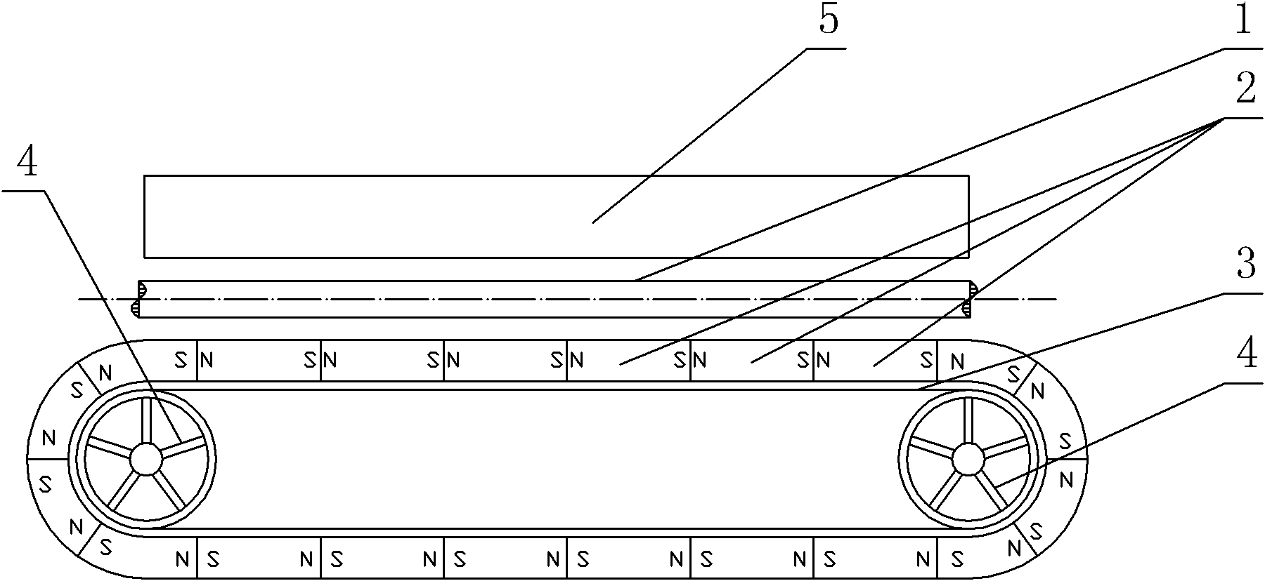 Linear magnetic fluid traveling wave pump with belt wheels