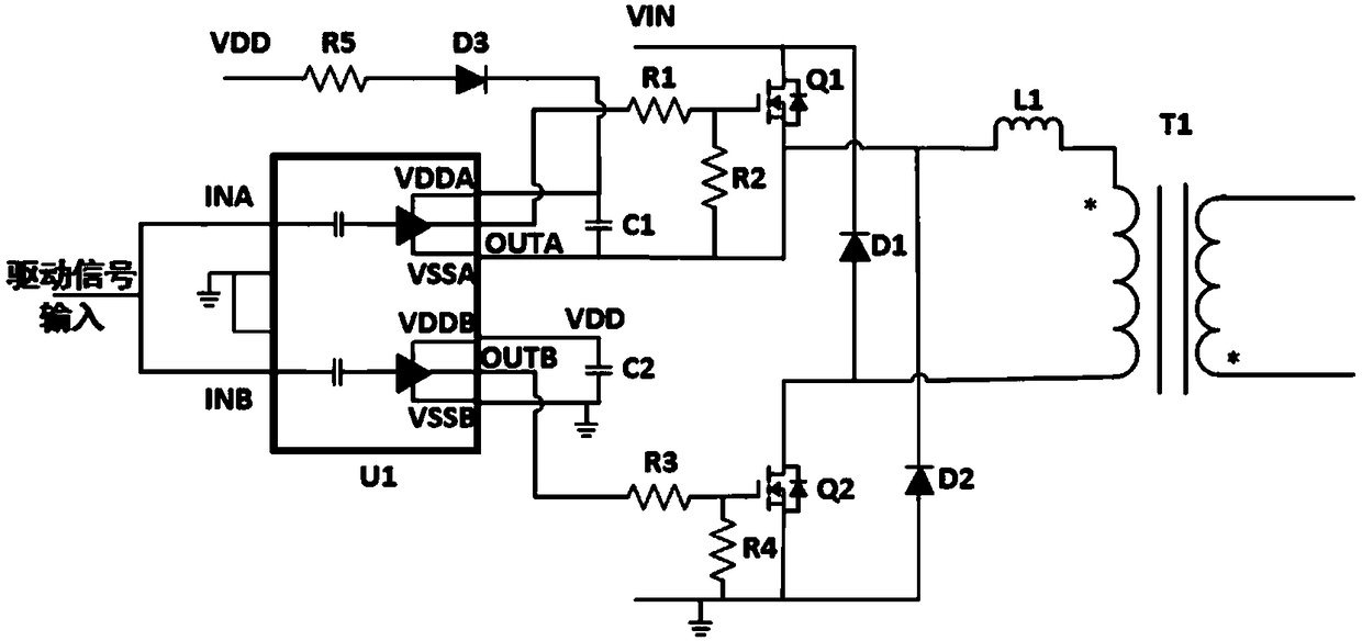 A dual-transistor flyback topology switching power supply circuit driven by transformer leakage inductance