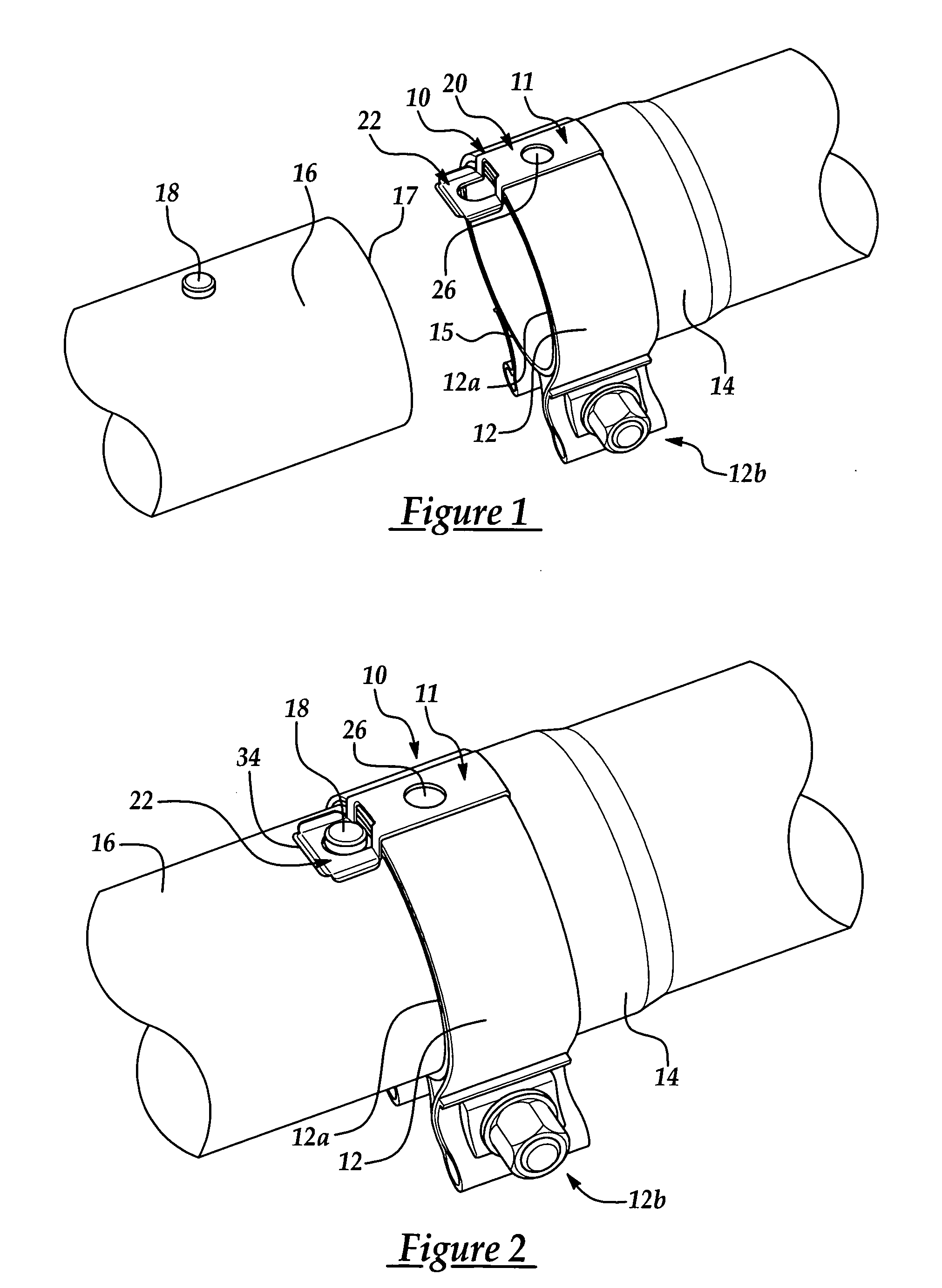 Pipe clamp with integral latch