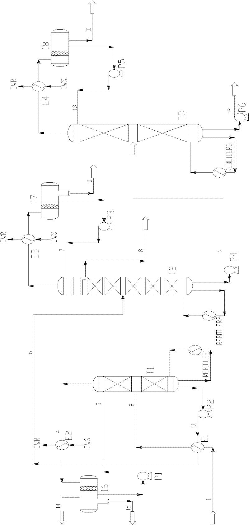 Mixed butyraldehyde separation device and application of packed towers