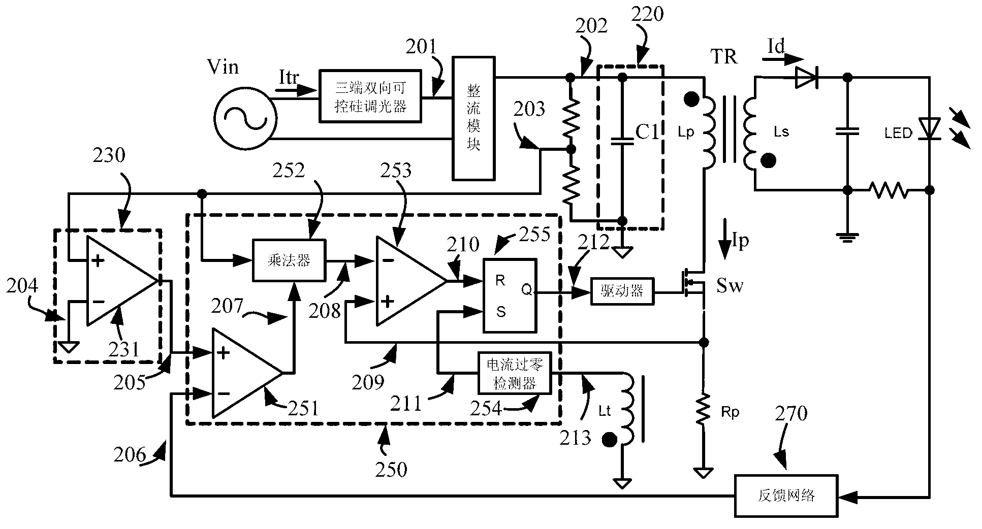 LED (Light Emitting Diode) drive circuit with dimming function and lamp