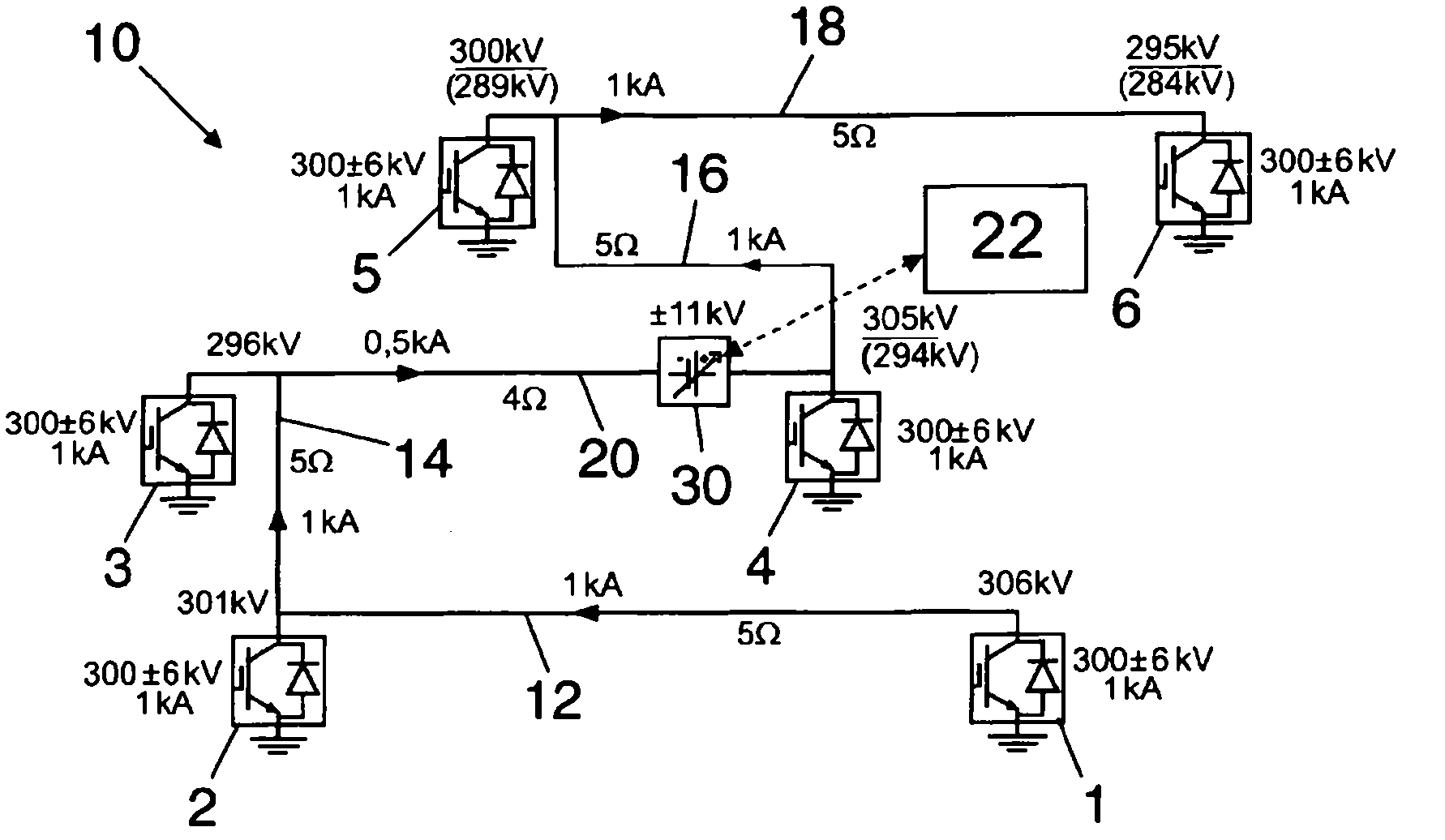 DC voltage compensation in a multi-terminal hvdc power transmission network