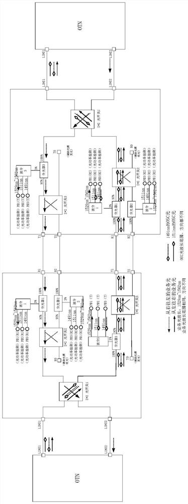 Double-end switching optical fiber protection device and detection method suitable for OTN (Optical Transport Network)