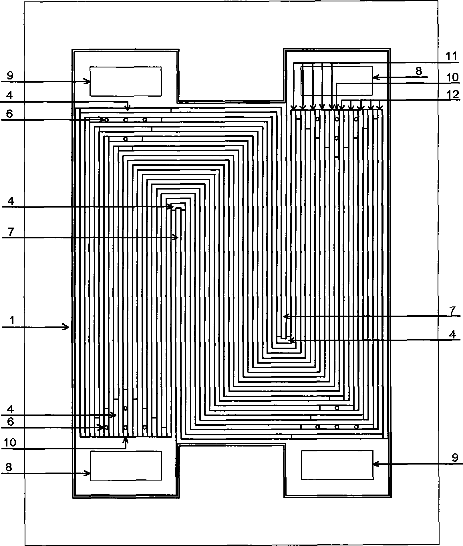 Duel-electrode plate multi-channel hunting flow field structure for proton exchange membrane fuel cell