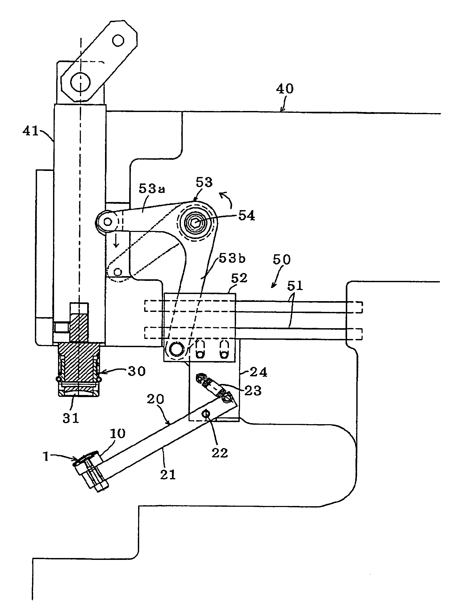 Button-attaching device and method of attaching button to upper die of button-attaching device