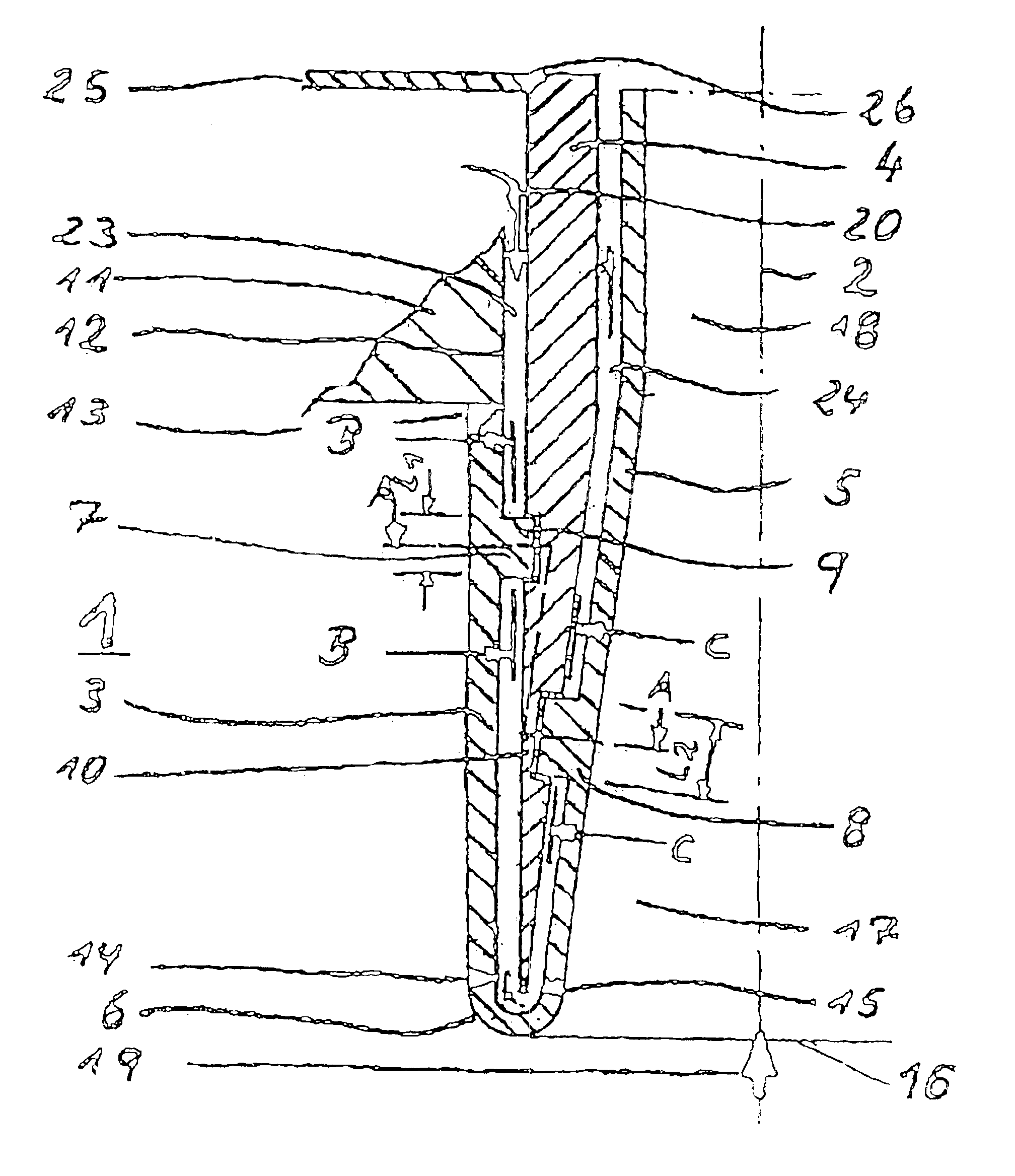 Device for introducing hot gas into a heating surface pipe of a waste heat boiler