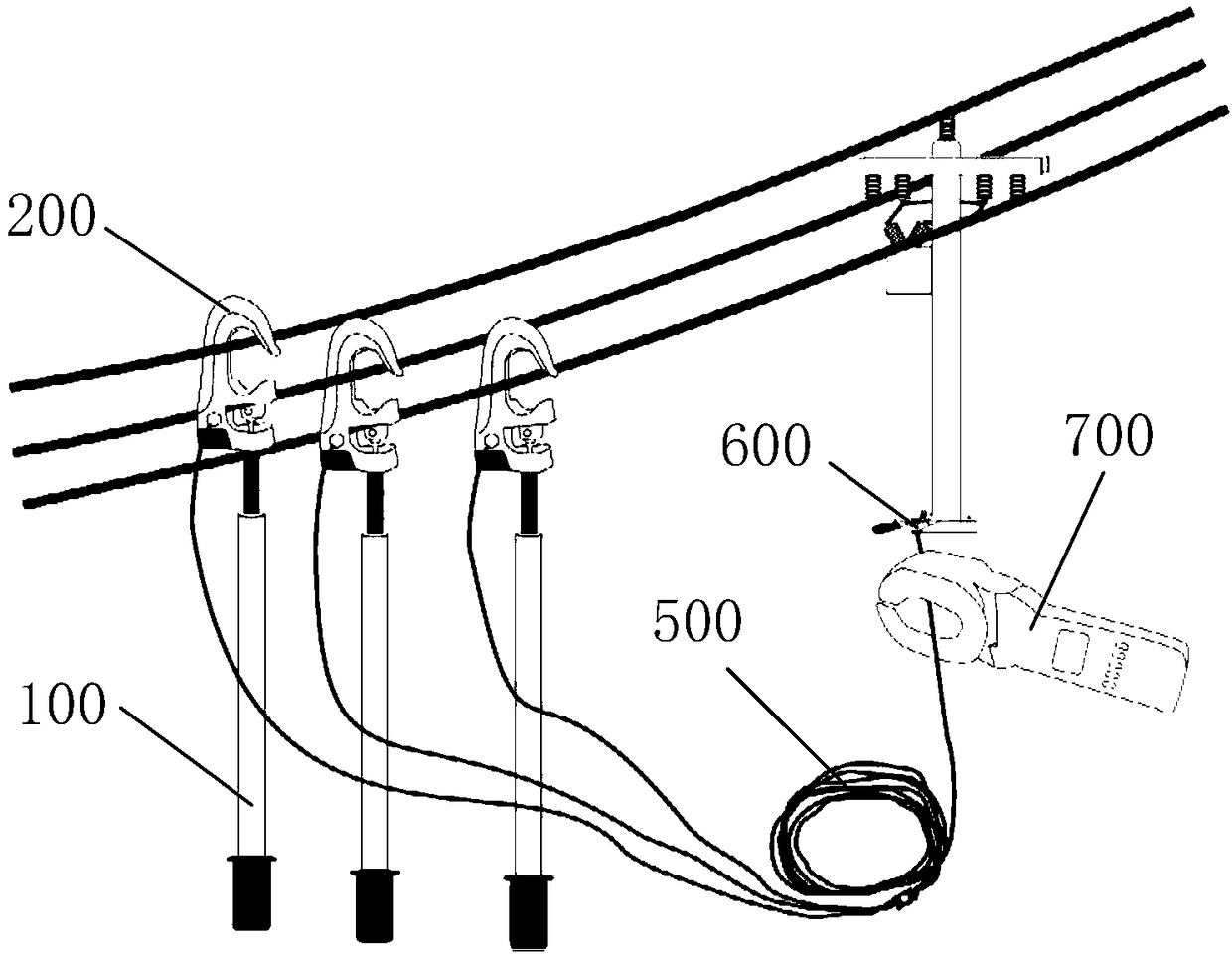 Electricity-testing grounding lead hanger with GPS (Global Position System) function, and grounding measurement device