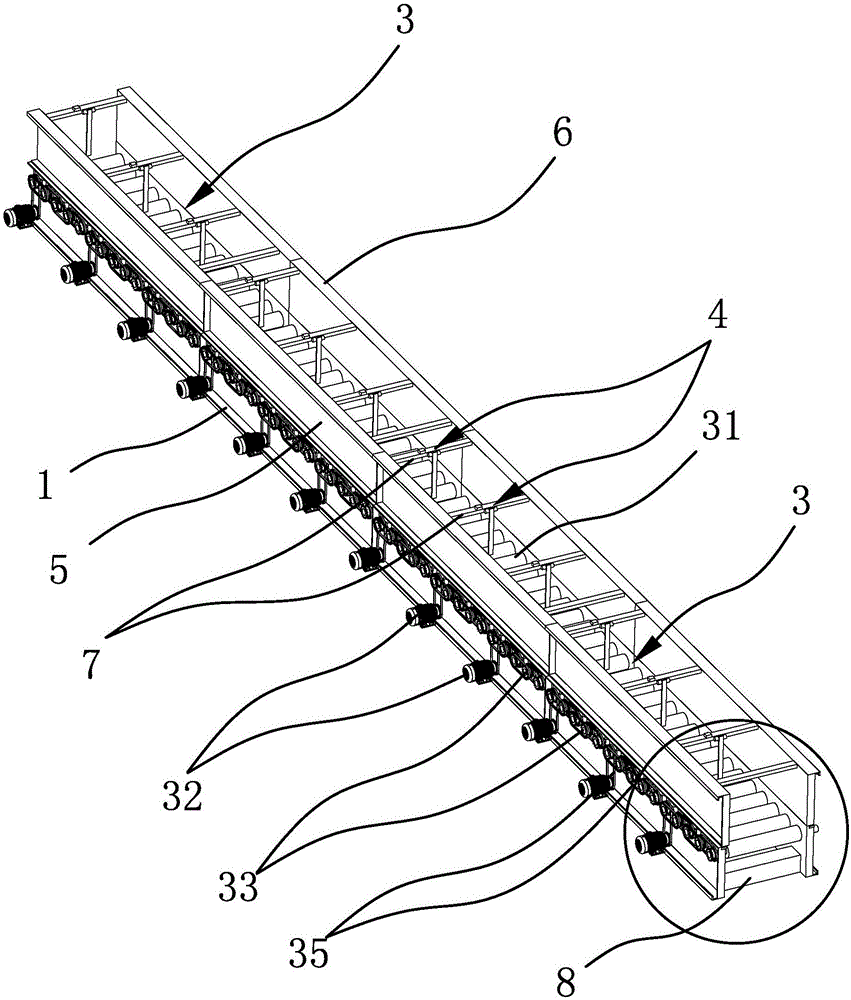 Conveying track for bagged goods stacking production line