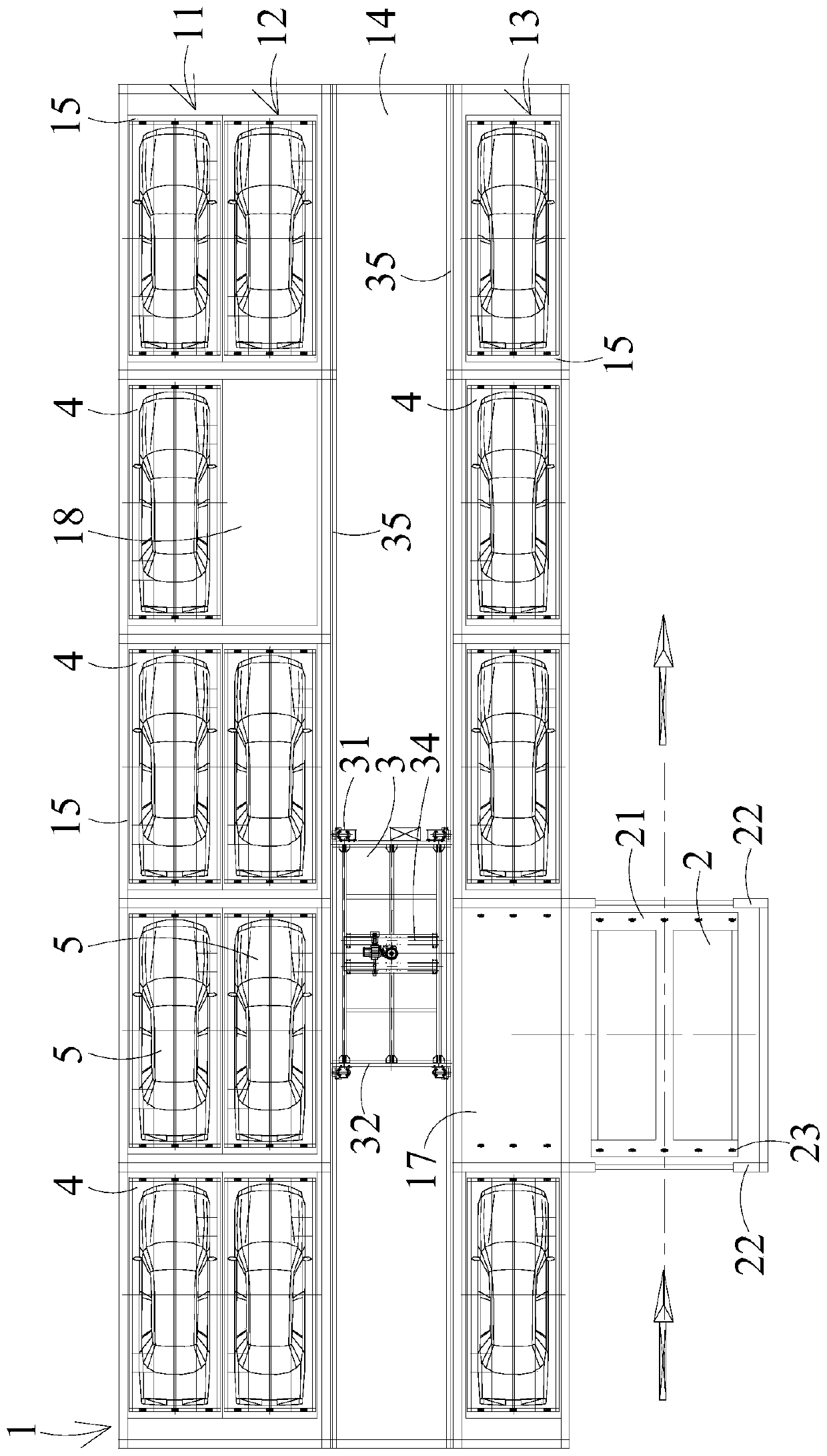 The operation method of the car-carrying slab-type three-dimensional garage and the longitudinally rearranged three-dimensional garage