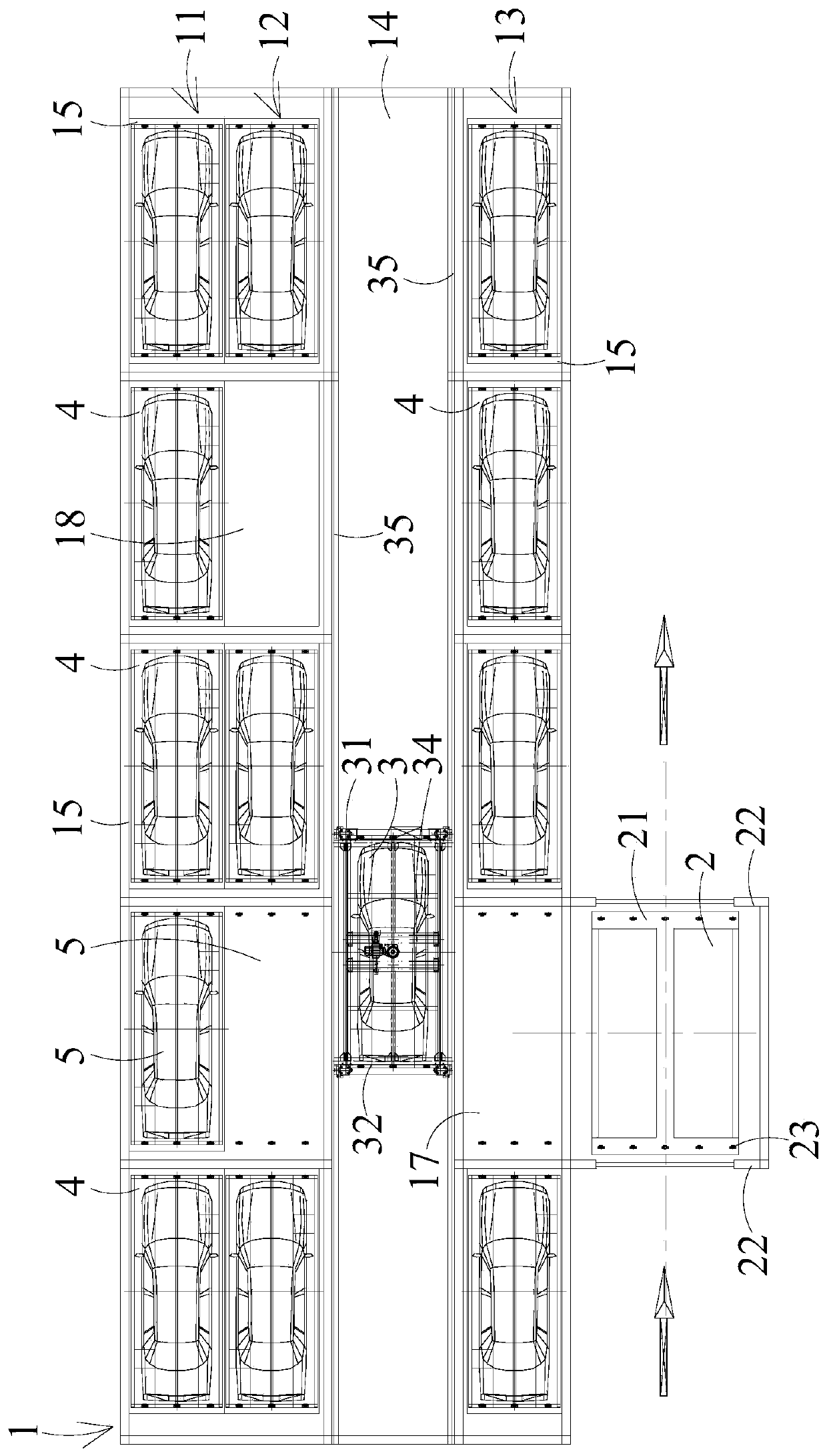 The operation method of the car-carrying slab-type three-dimensional garage and the longitudinally rearranged three-dimensional garage