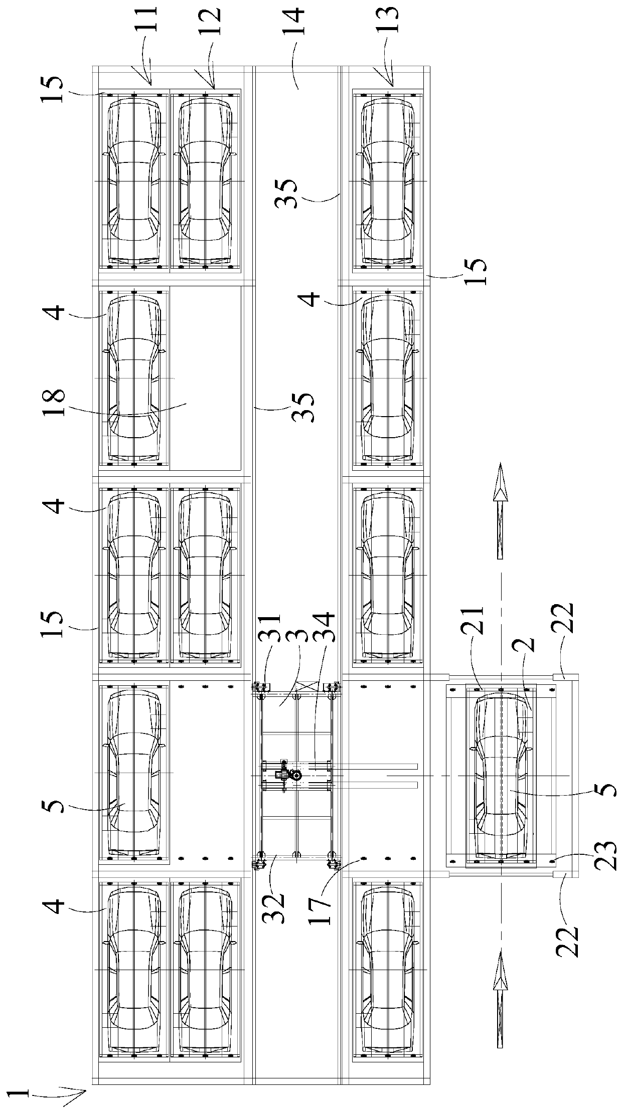 The operation method of the car-carrying slab-type three-dimensional garage and the longitudinally rearranged three-dimensional garage