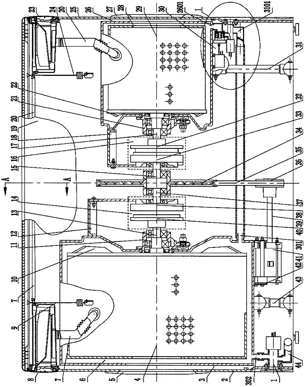 Roller washing machine with simultaneous washing function and method for implementing simultaneous washing