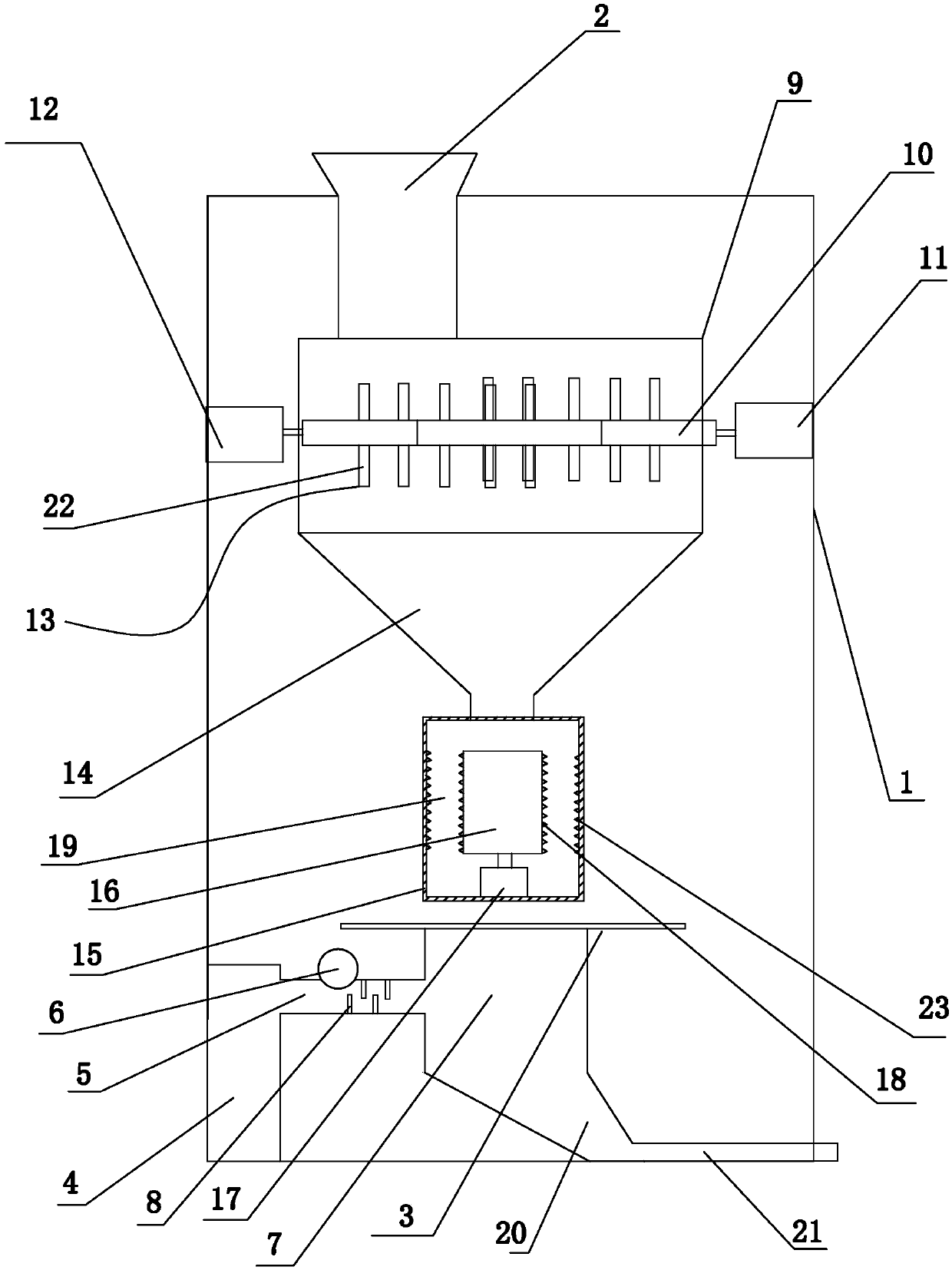 Activated carbon crushing device with dust removal function