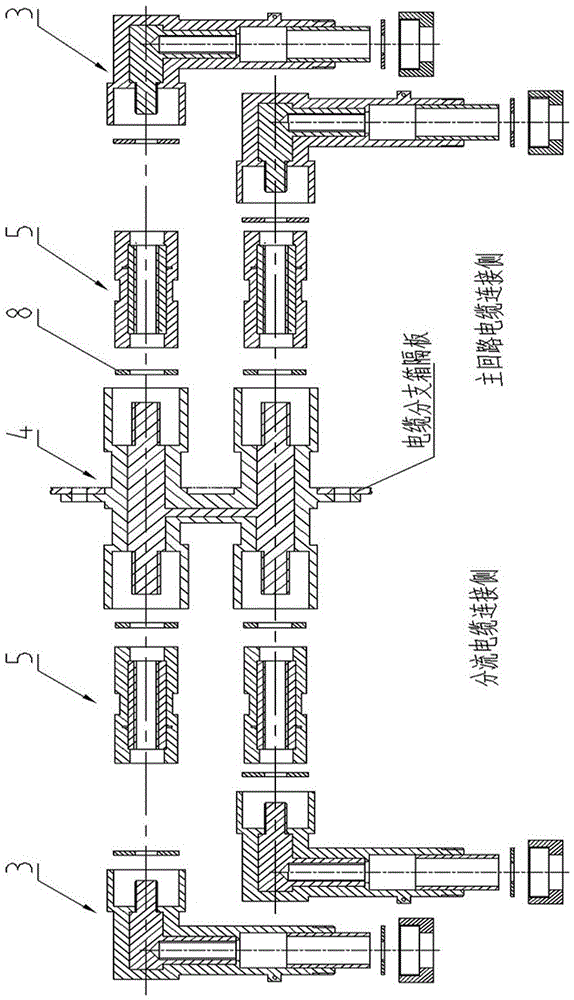 Cable branch box distribution wall bushing and its connection assembly