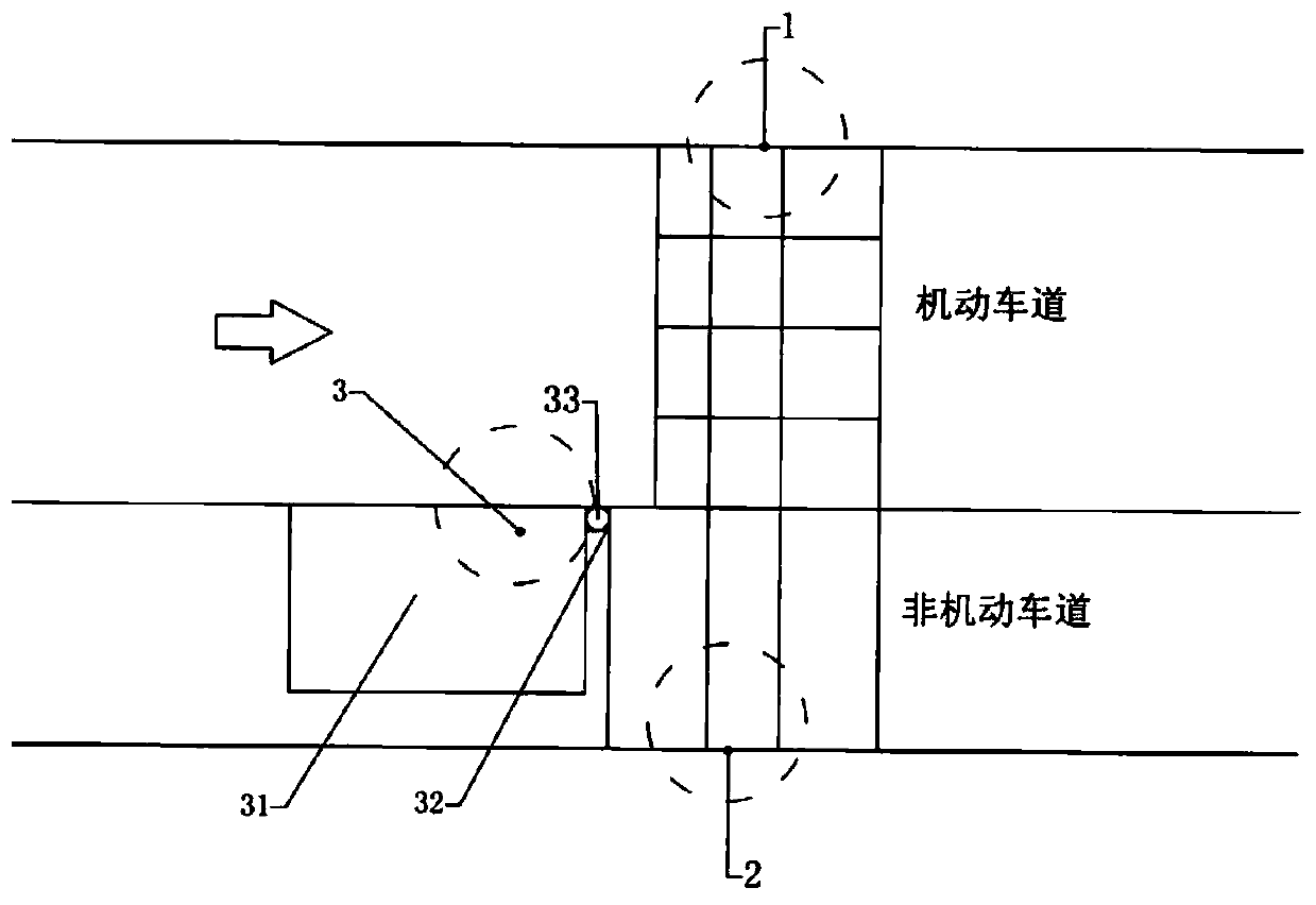 Motor vehicle and non-motor vehicle hybrid bump and method for preventing motor vehicle from crossing boundary