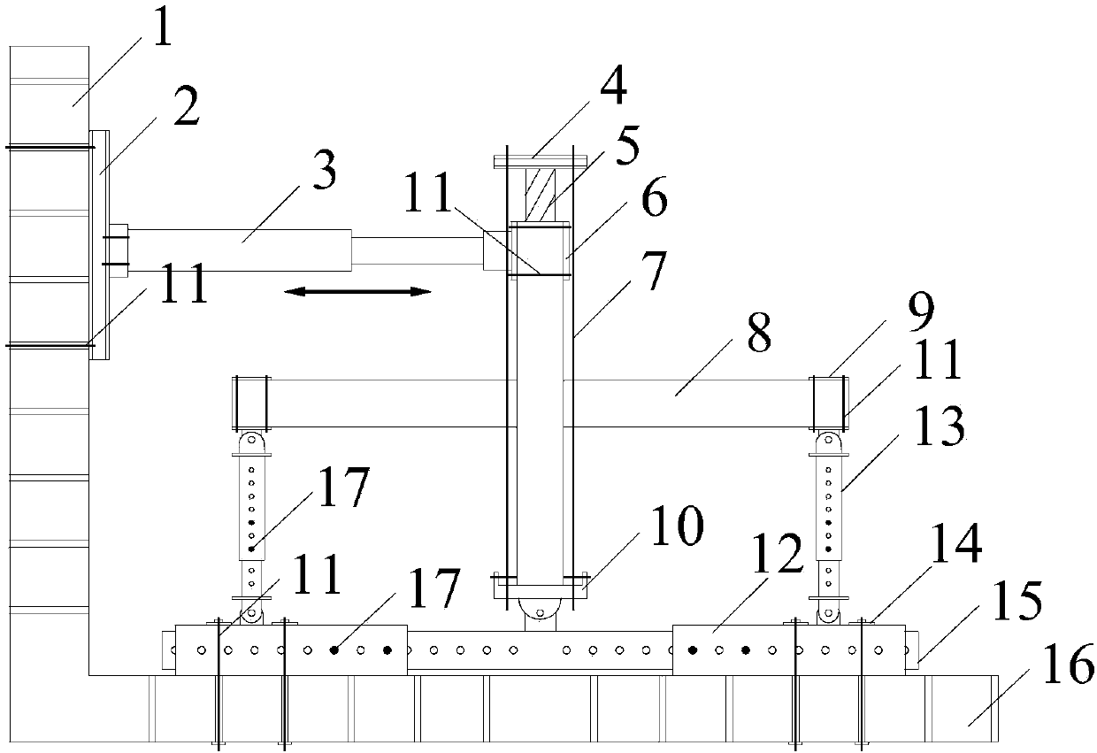 Adjustable frame node anti-vibration test loading device