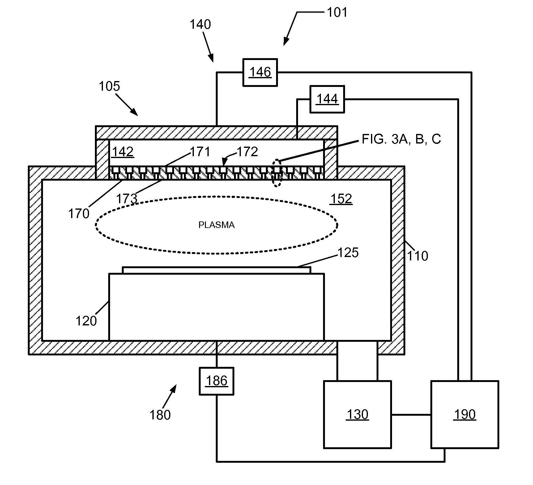 Hollow cathode device and method for using the device to control the uniformity of a plasma process