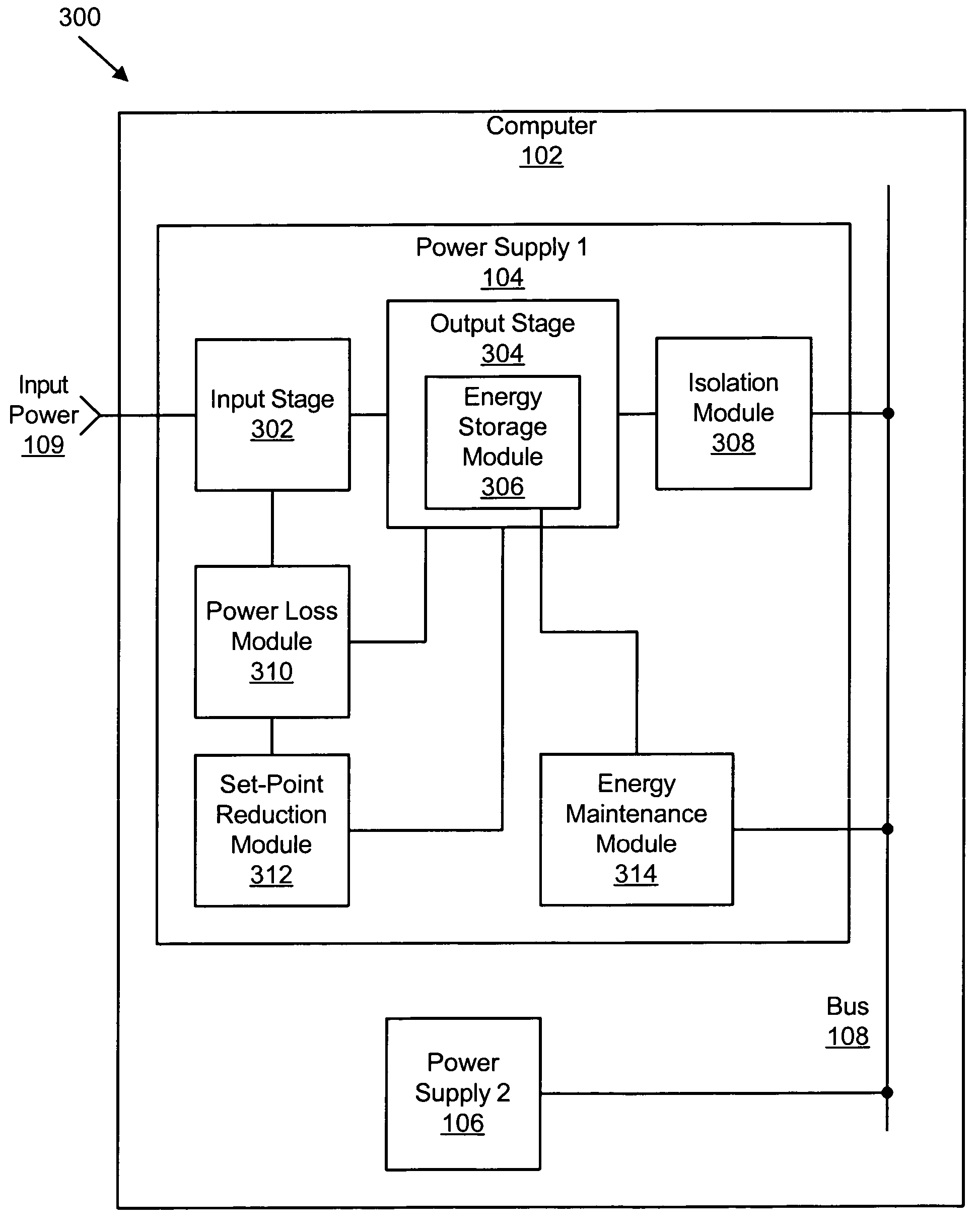 Apparatus, system, and method for maximizing power system holdup time during loss of input power