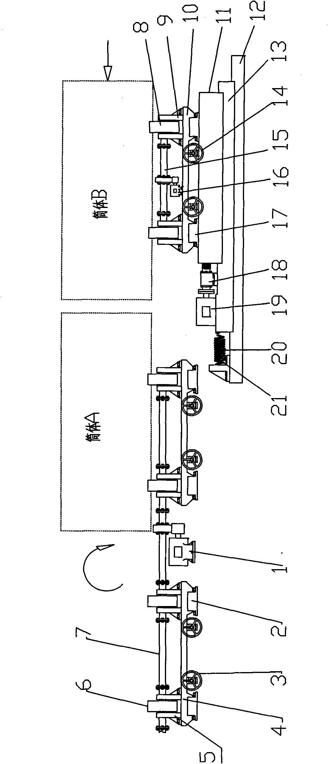 Automatic butt joint and grinding-in tooling equipment of large barrel