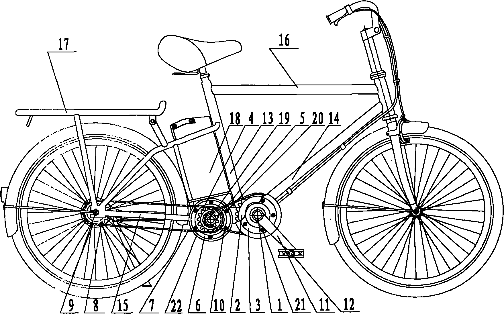 Mid-driving booster bicycle