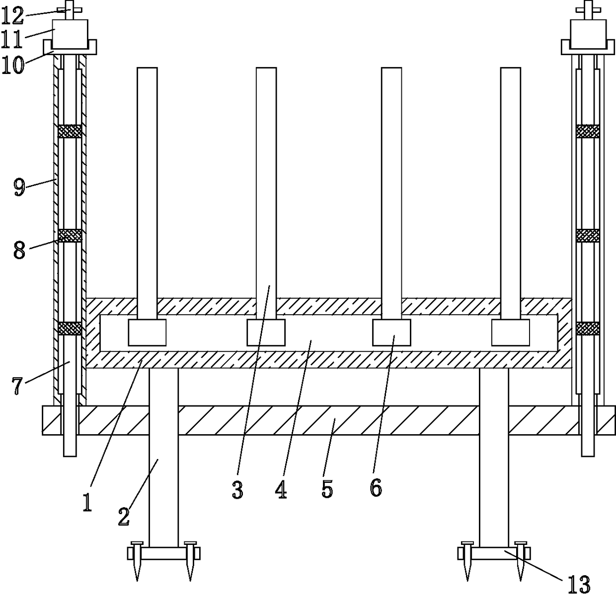 Supporting frame for grape planting