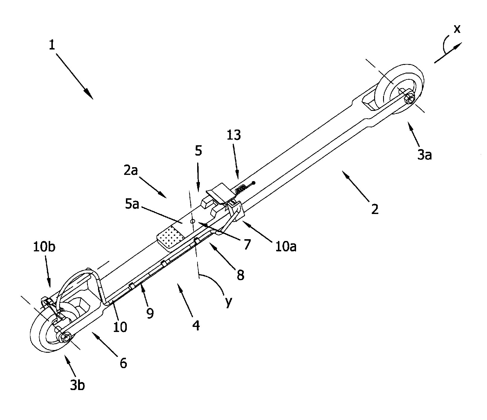 Rollerski or skate with braking system and method for braking said sports item