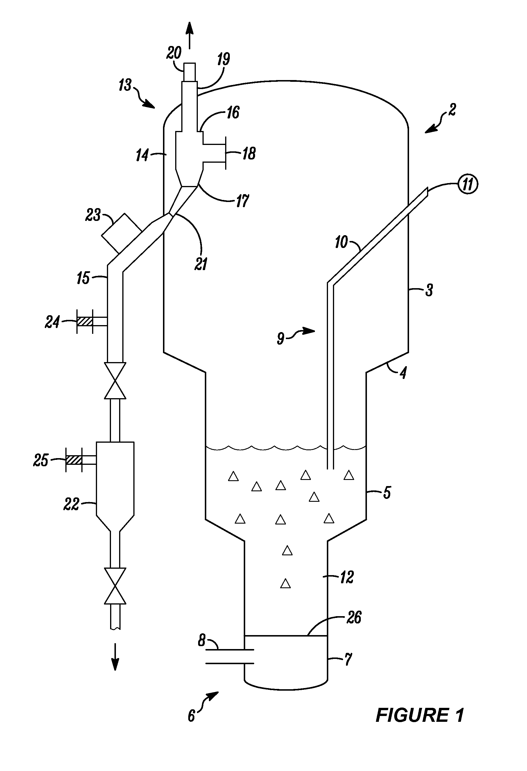 Internal cyclone for fluidized bed reactor