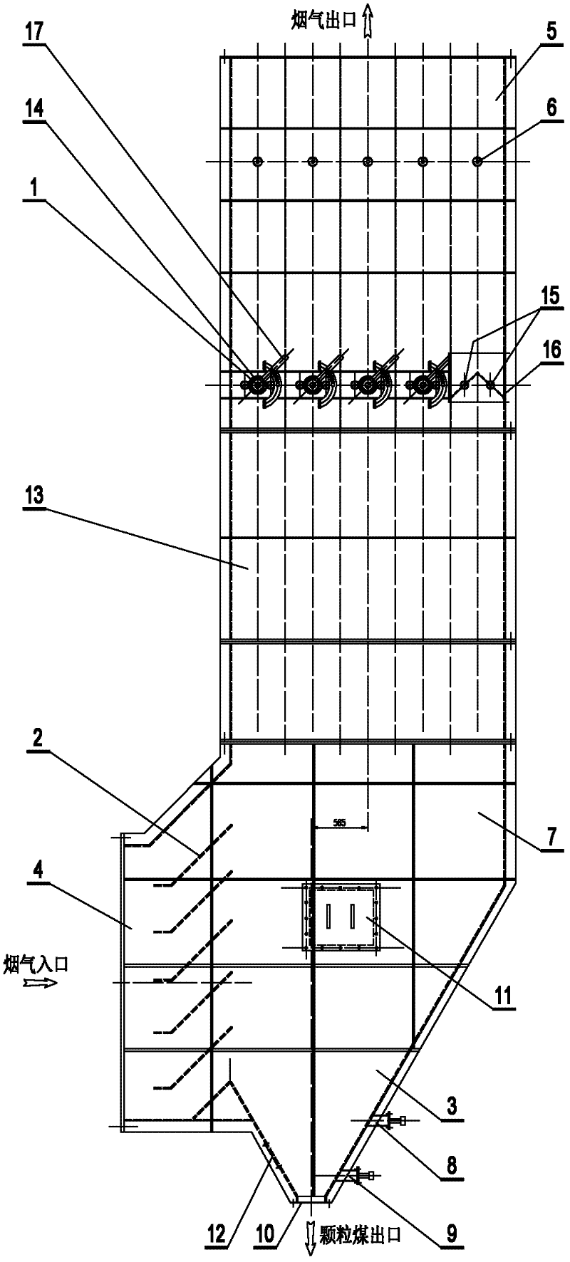 Gas-material separation type flue gas diversion distribution device