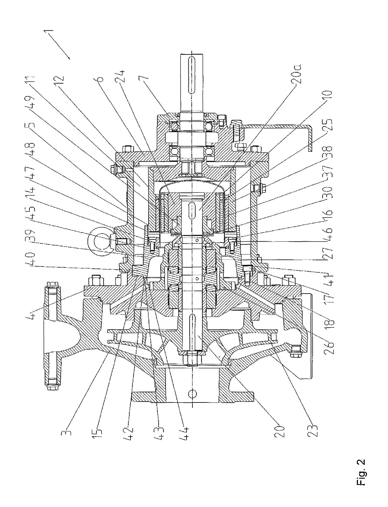 Pump arrangement for driving an impeller using an inner rotor which interacts with an outer rotor and the outer rotor having a radially outer circumferential projection