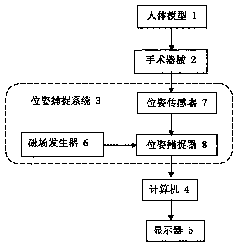 Real-time pose capture-based surgery simulation system, method and graph rendering module