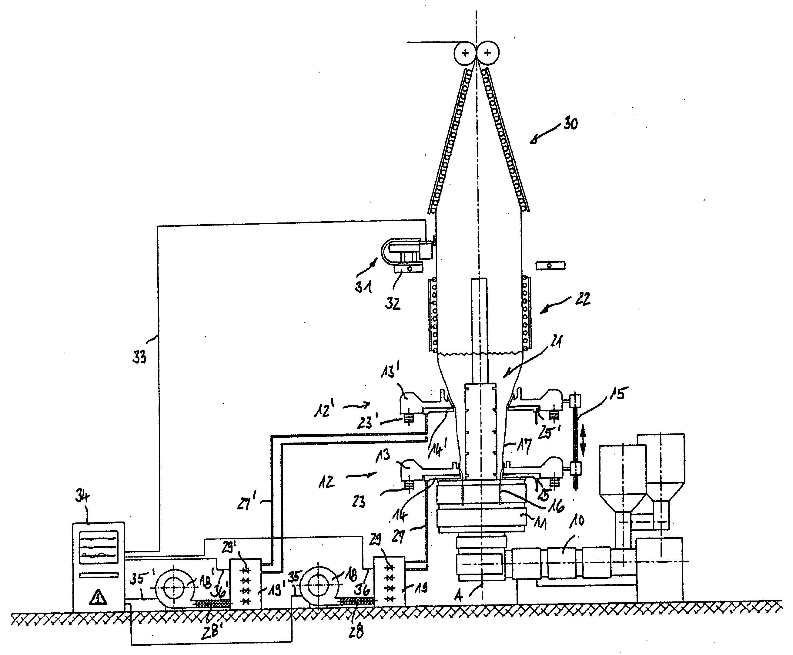 Method and device for the production of blown tubular film