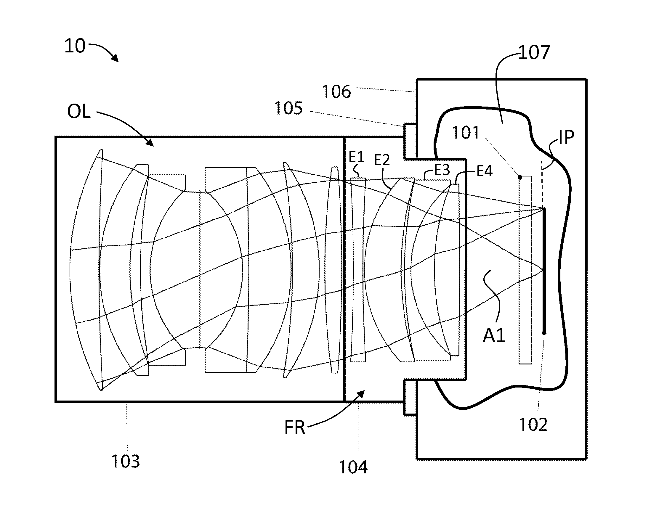 Optical attachment for reducing the focal length of an objective lens