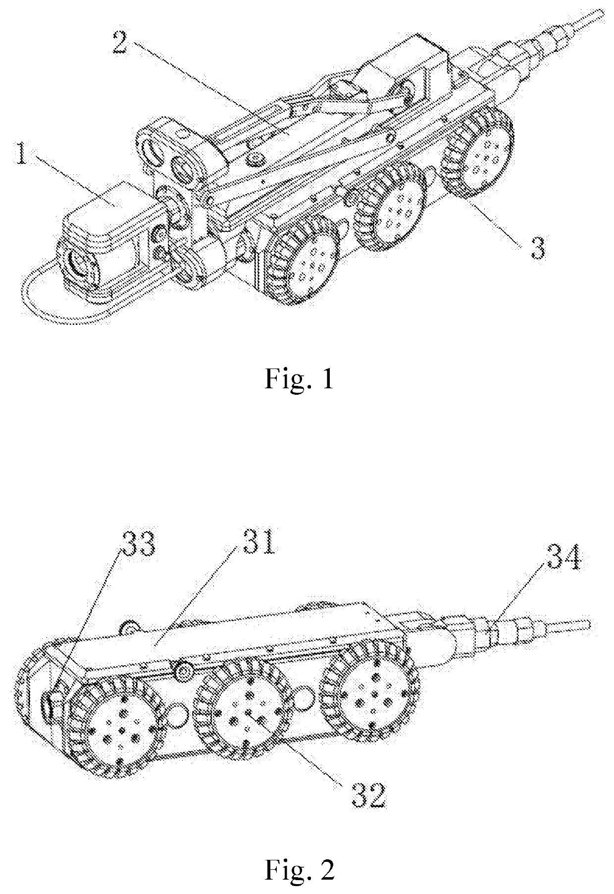 Pipeline robot, pipeline video-signal acquisition and transmission device and pipeline detection system and method