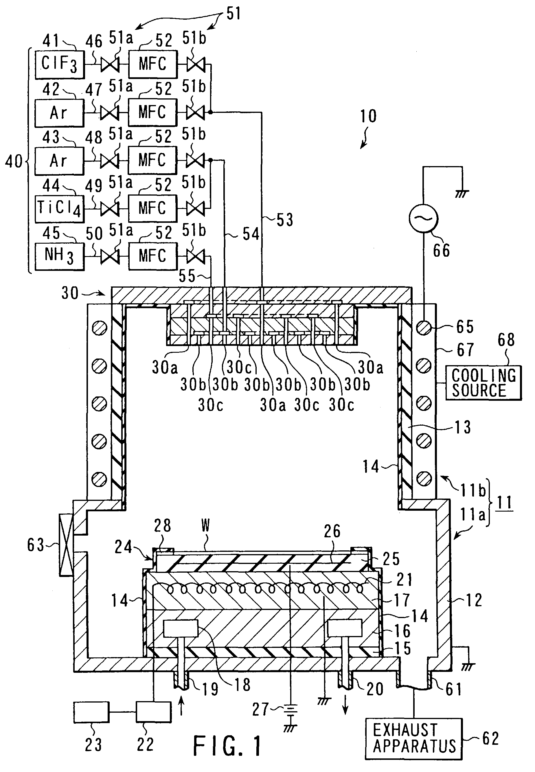 Processing apparatus with a chamber having therein a high-corrosion-resistant sprayed film