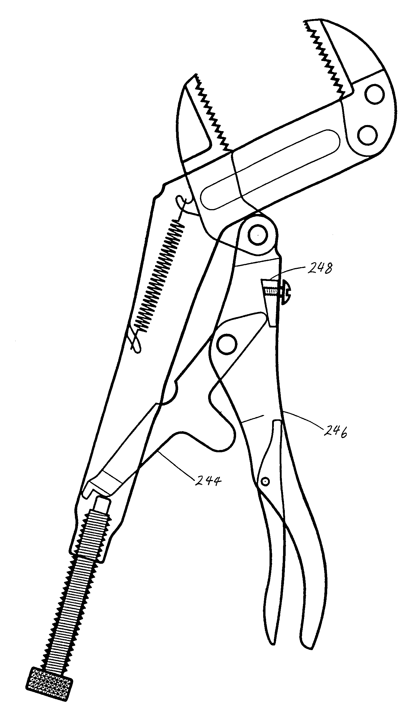 Parallel jaw locking toggle wrench/pliers with economic/ergonomic handles