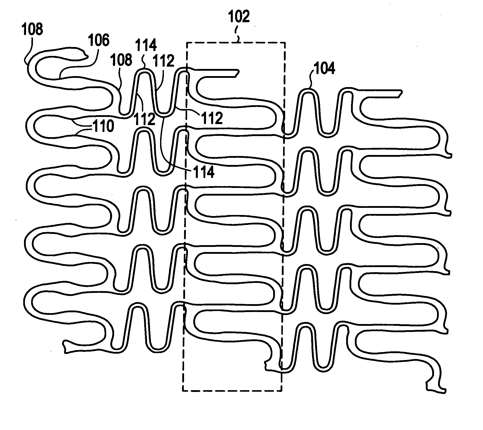 Polymeric stent having modified molecular structures in the flexible connectors and the radial struts of the hoops