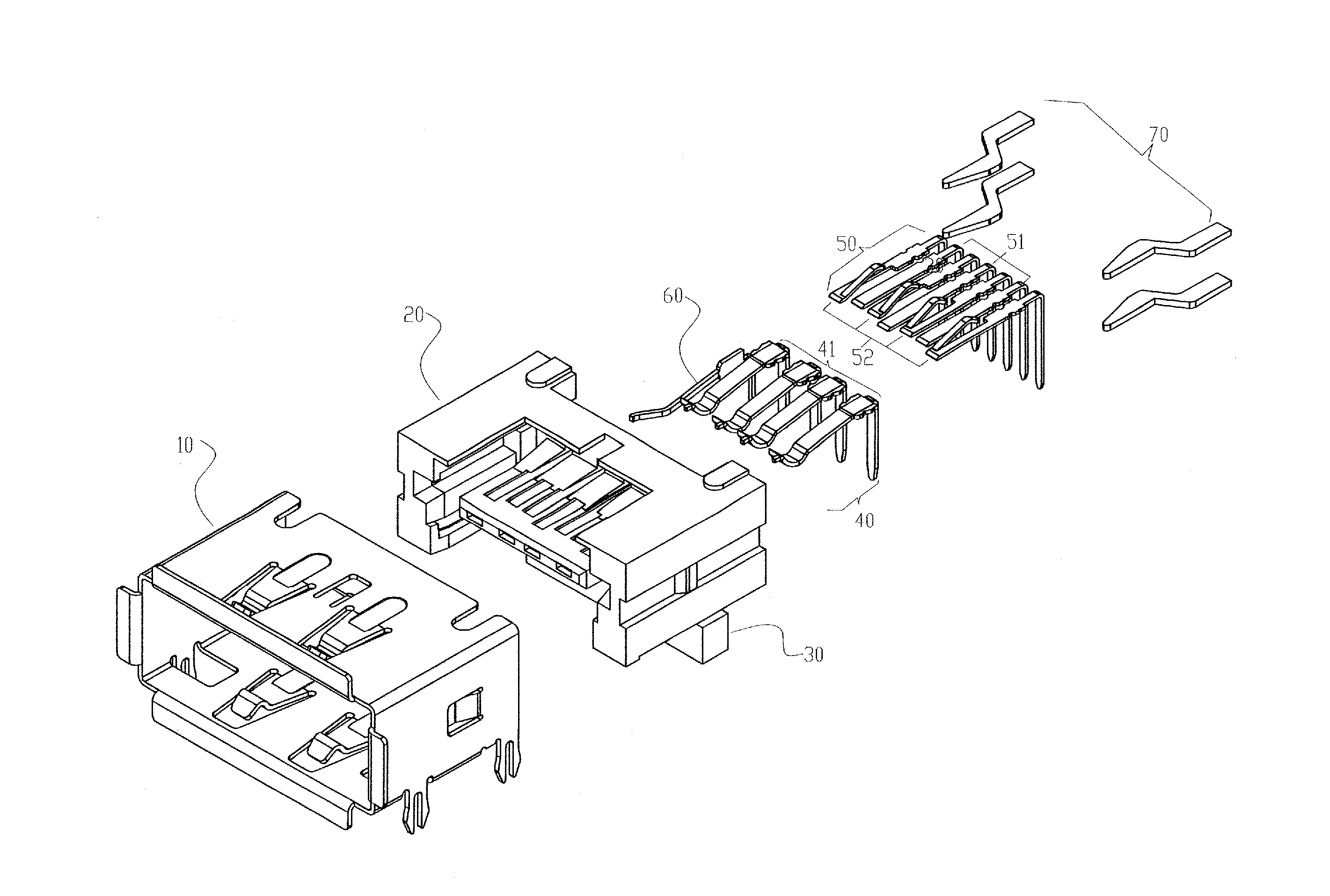 Terminal structure of connector and connector port incorporating same