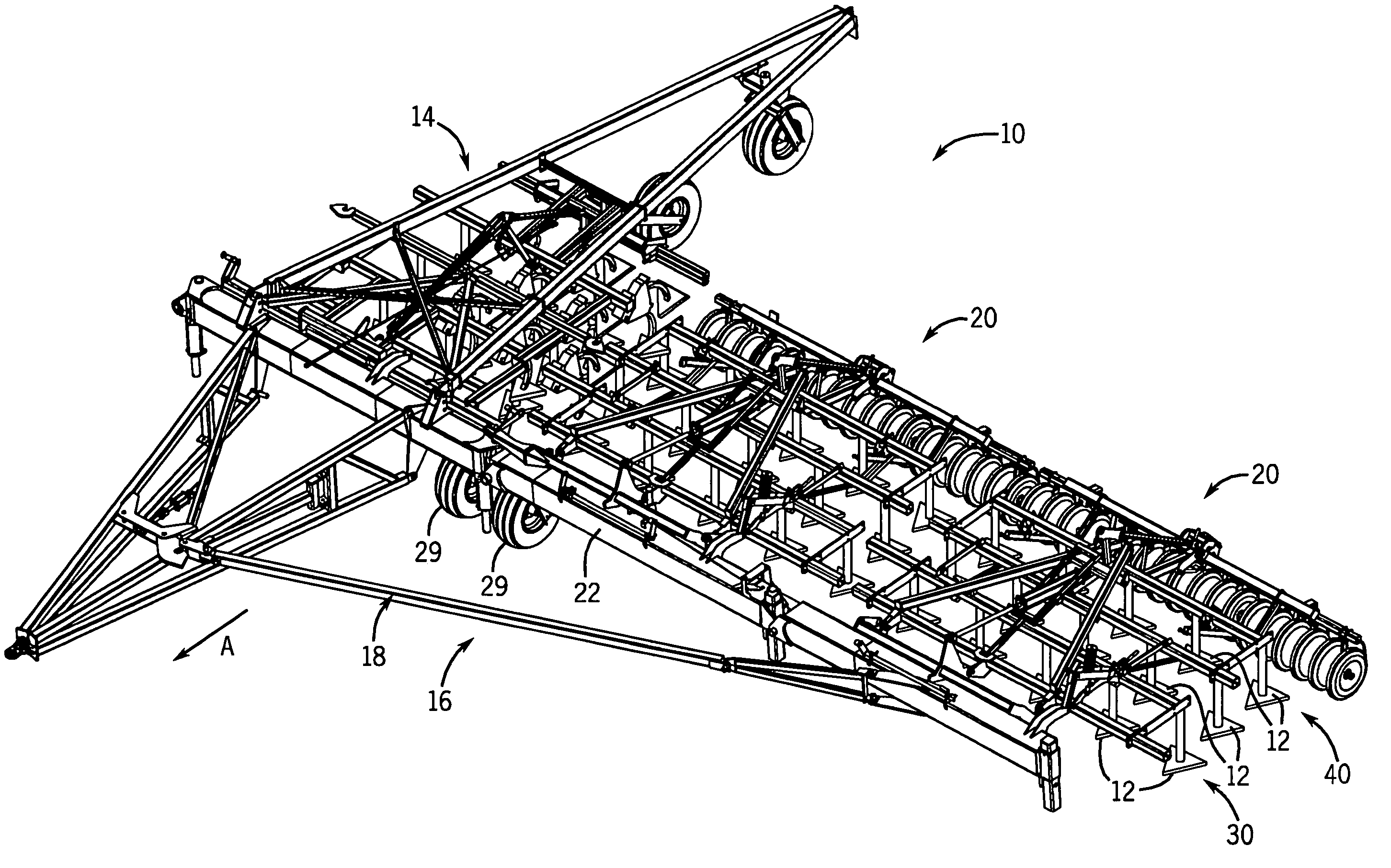 Tillage apparatus having flexible frame and weight distribution system