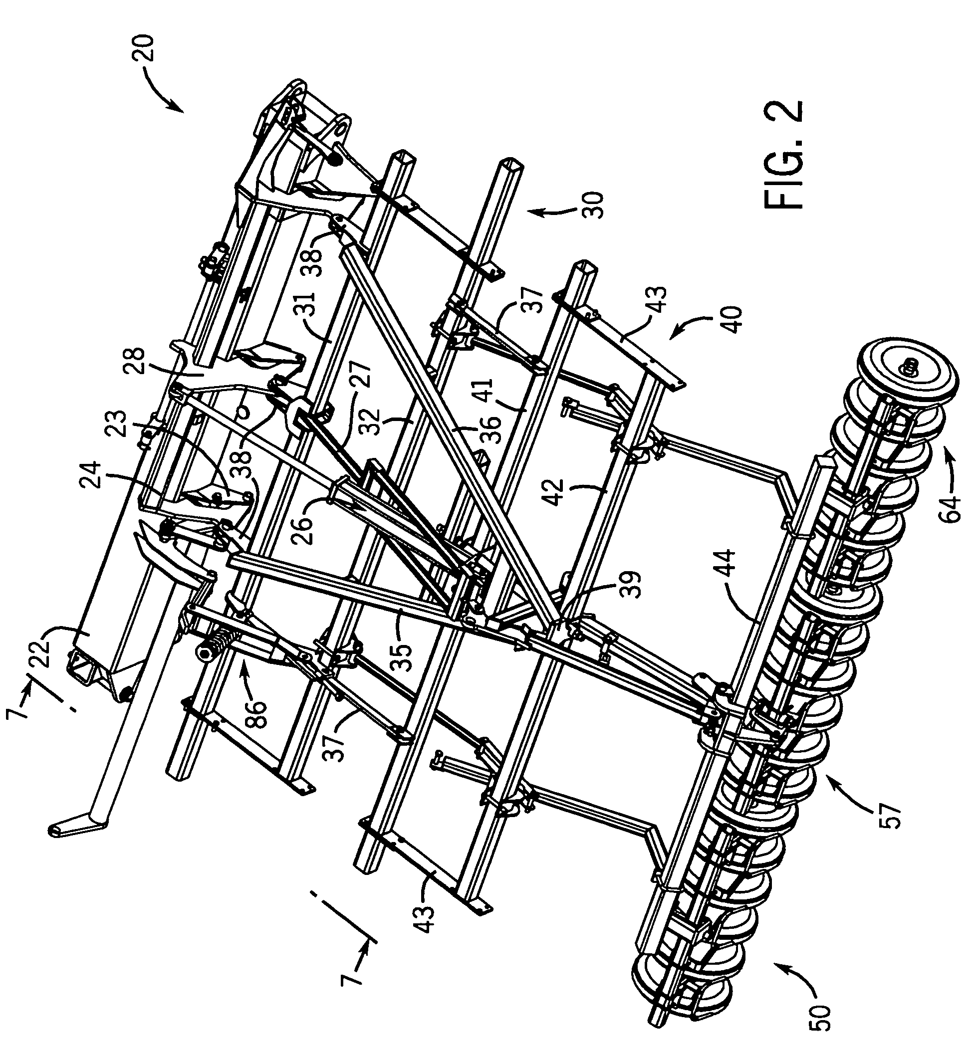 Tillage apparatus having flexible frame and weight distribution system