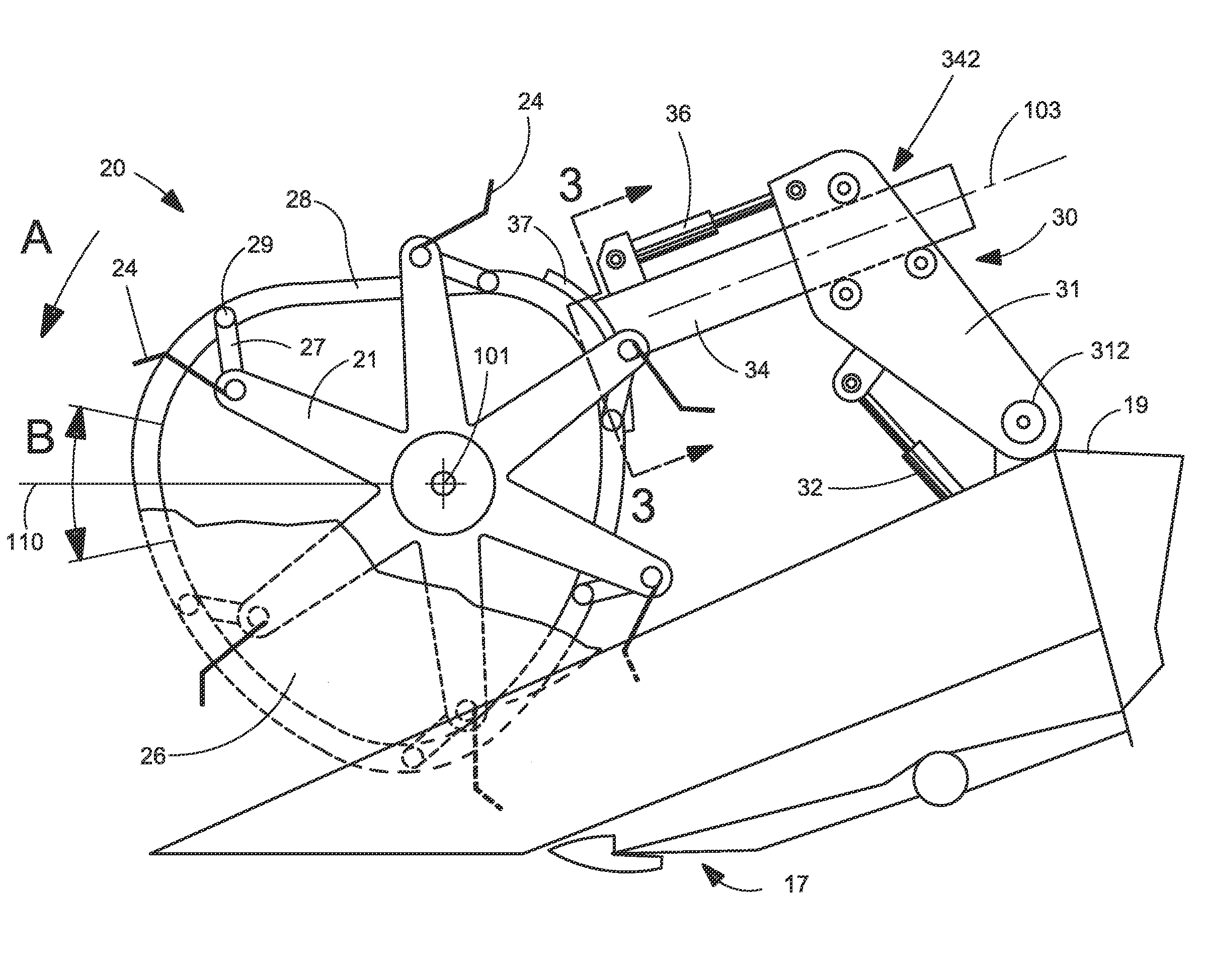 Combined center cam and reel arm