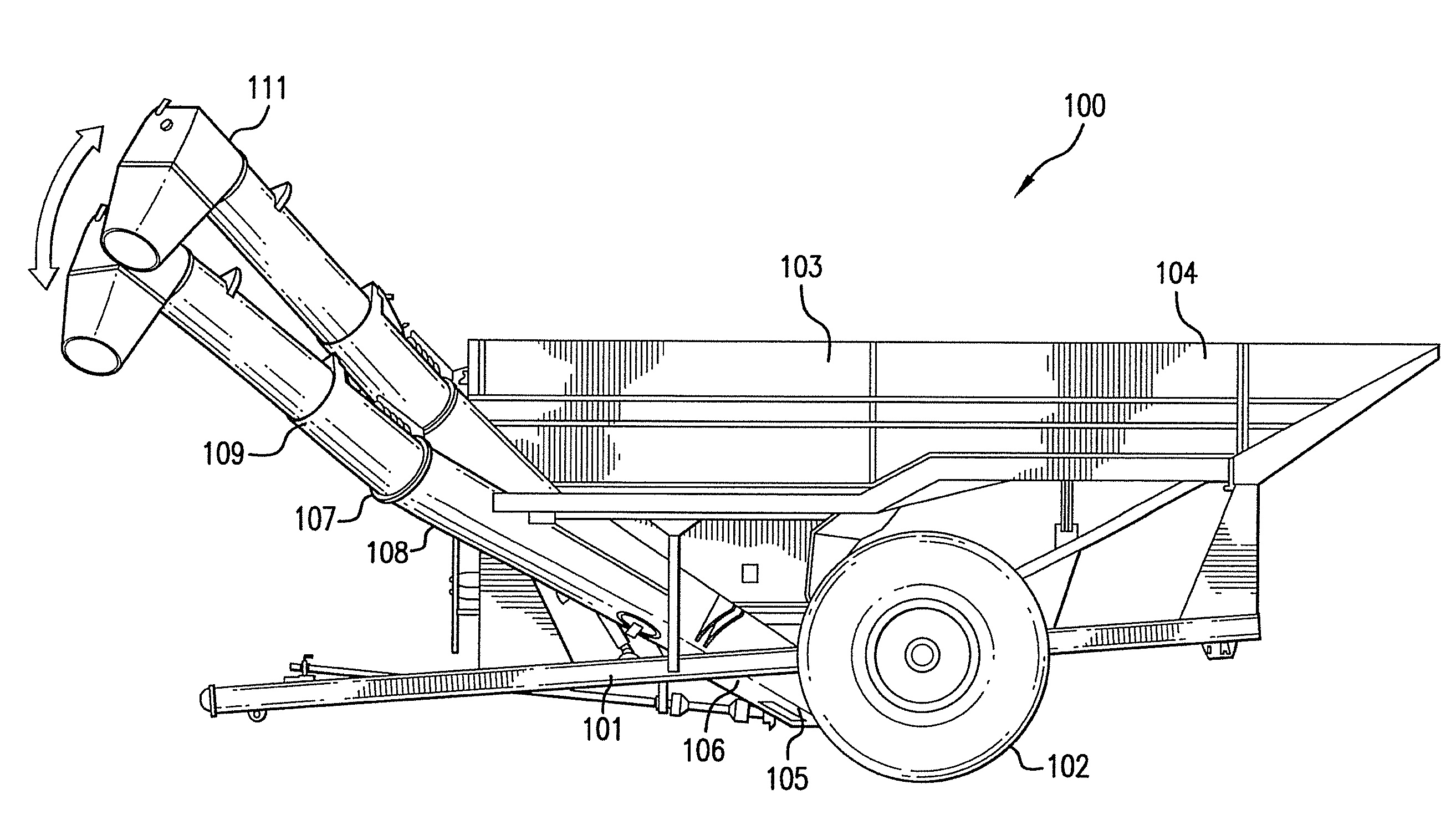 Cart with folding auger having adjustable elevation