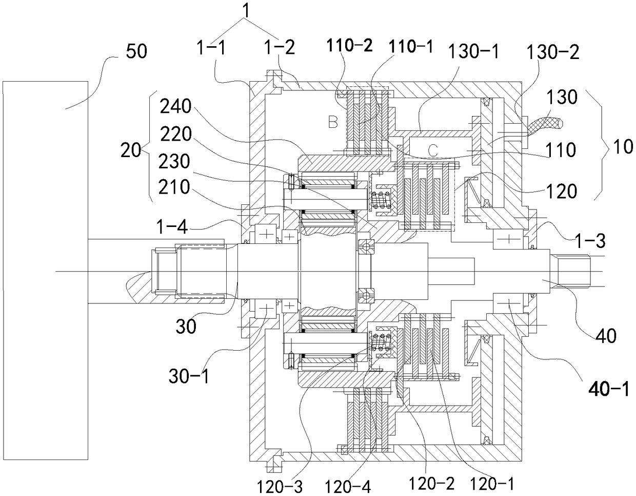 One-actuator two-gear speed changer for electric vehicle