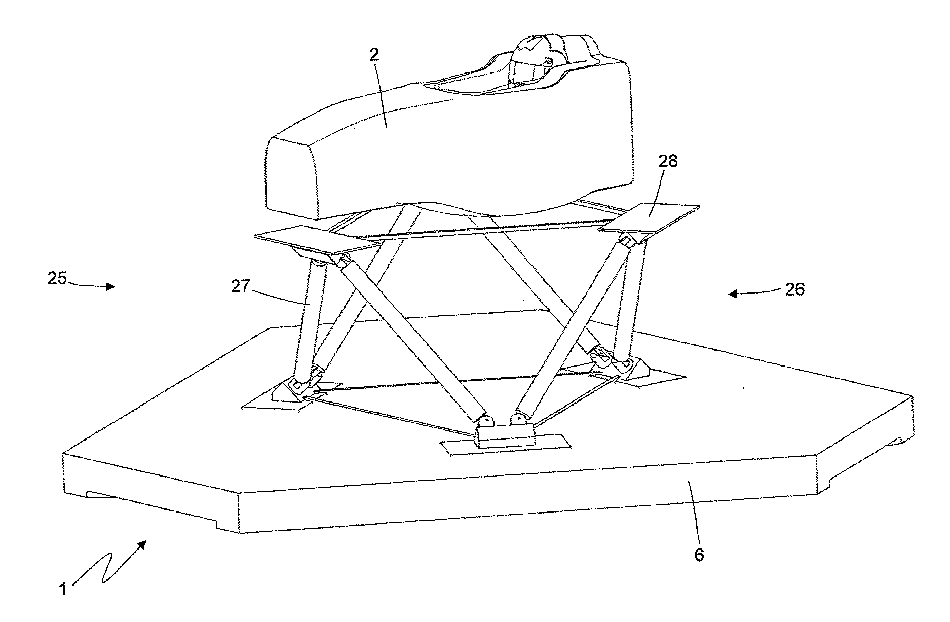 Vehicle simulator with a moving system with tensioned ropes